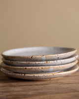 Swt of 4 Speckled Stoneware Dessert Plates, France, 1970s - Lone Fox