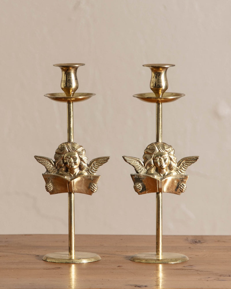 Tall Brass Cherub Taper Holders (Set of 2) - Lone Fox