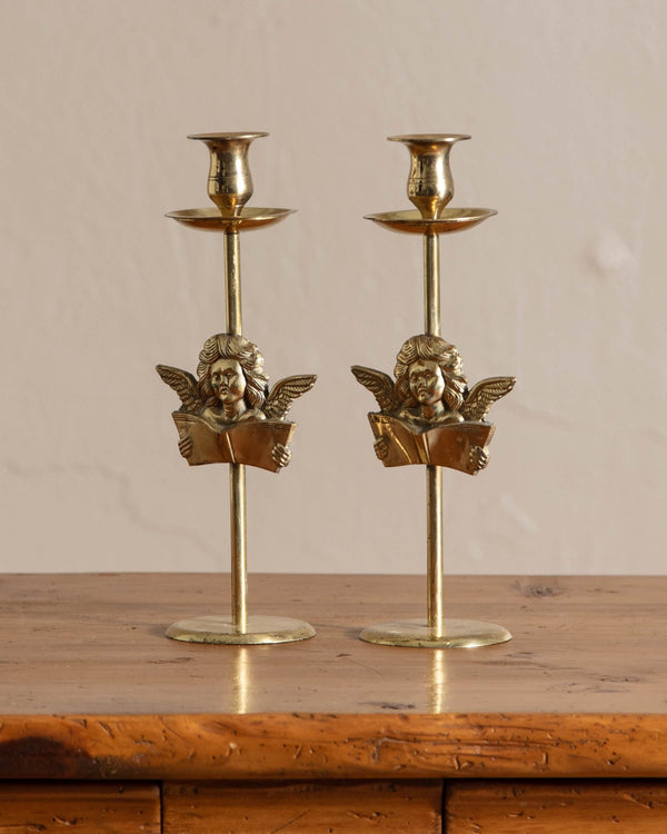 Tall Brass Cherub Taper Holders (Set of 2) - Lone Fox