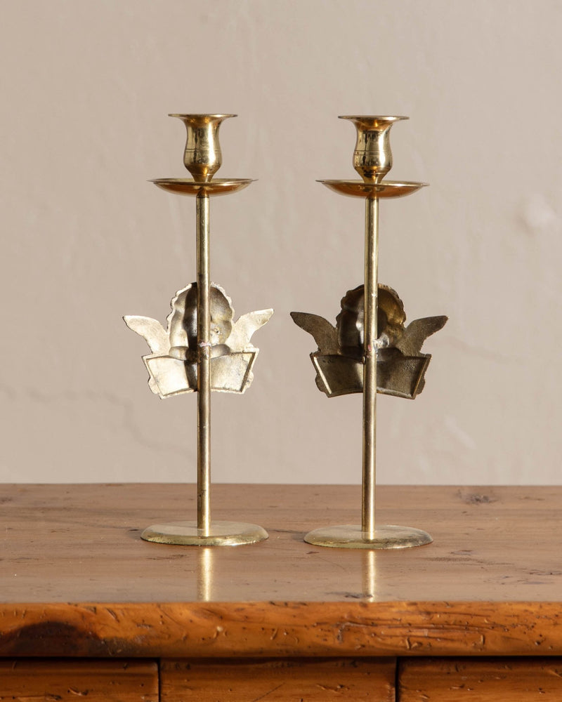 Tall Brass Cherub Taper Holders (Set of 2) - Lone Fox