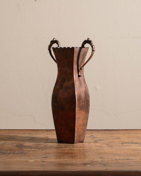 Tall Scalloped Copper Vase w/ Handles - Lone Fox