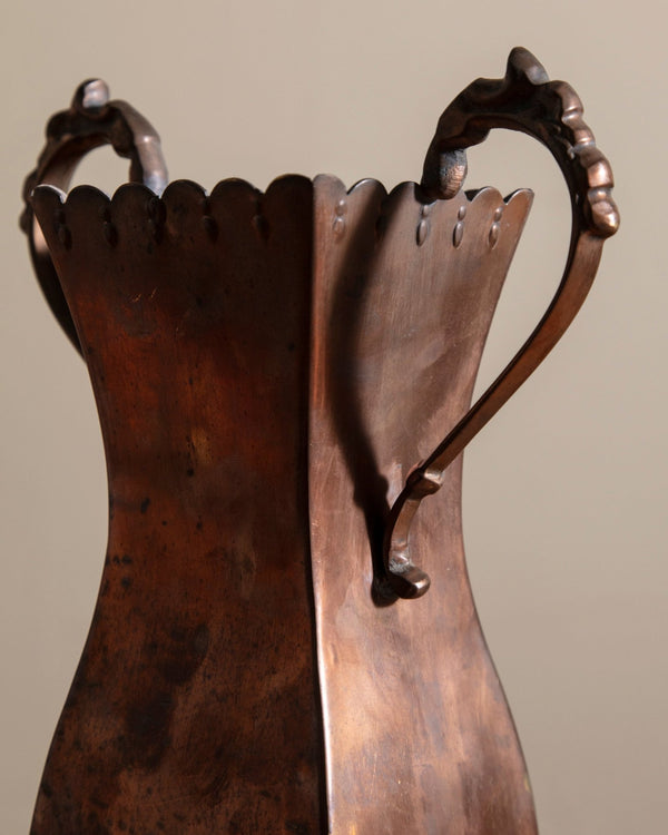 Tall Scalloped Copper Vase w/ Handles - Lone Fox