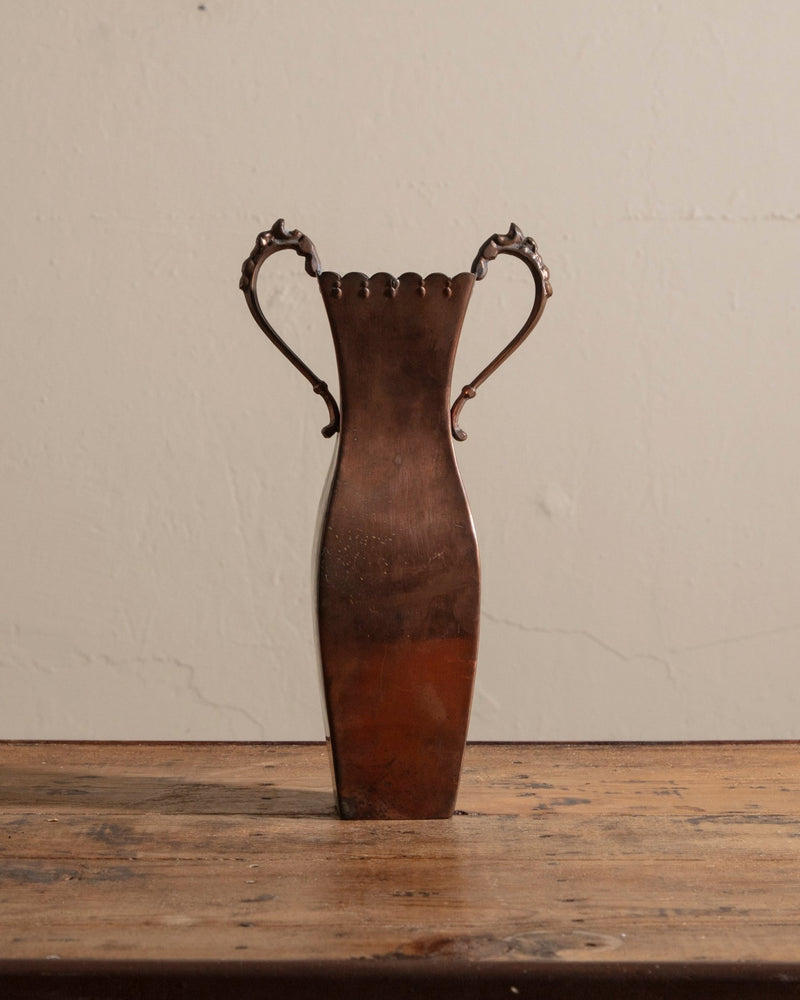 Tall Scalloped Copper Vase w/ Handles - Lone Fox