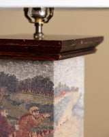 Tapestry Wrapped Table Lamp w/ Fabric Shade, France, 1950's - Lone Fox