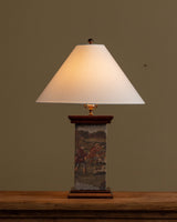Tapestry Wrapped Table Lamp w/ Fabric Shade, France, 1950's - Lone Fox