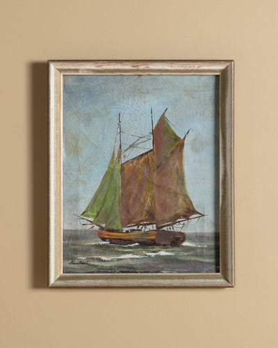 Tattered Sailboat Oil Painting, 1930's, Signed - Lone Fox