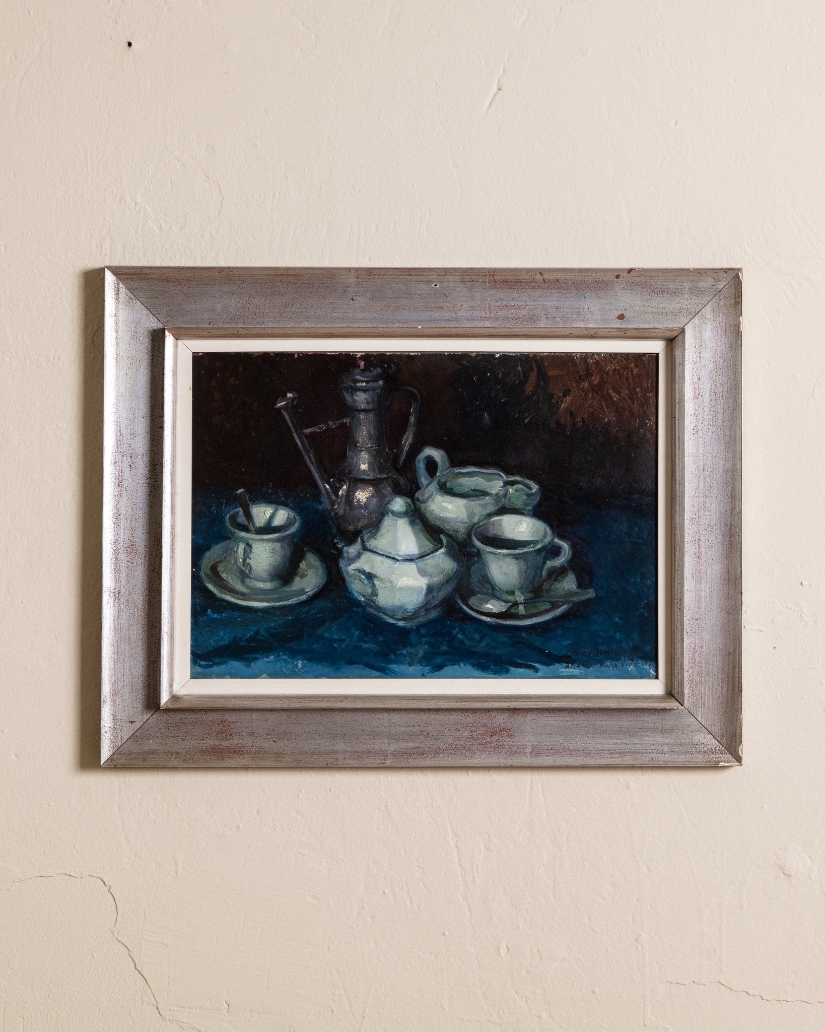 Tea Set Still Life Oil Painting by Ricardo Cifre, Spain, 1970's - Lone Fox