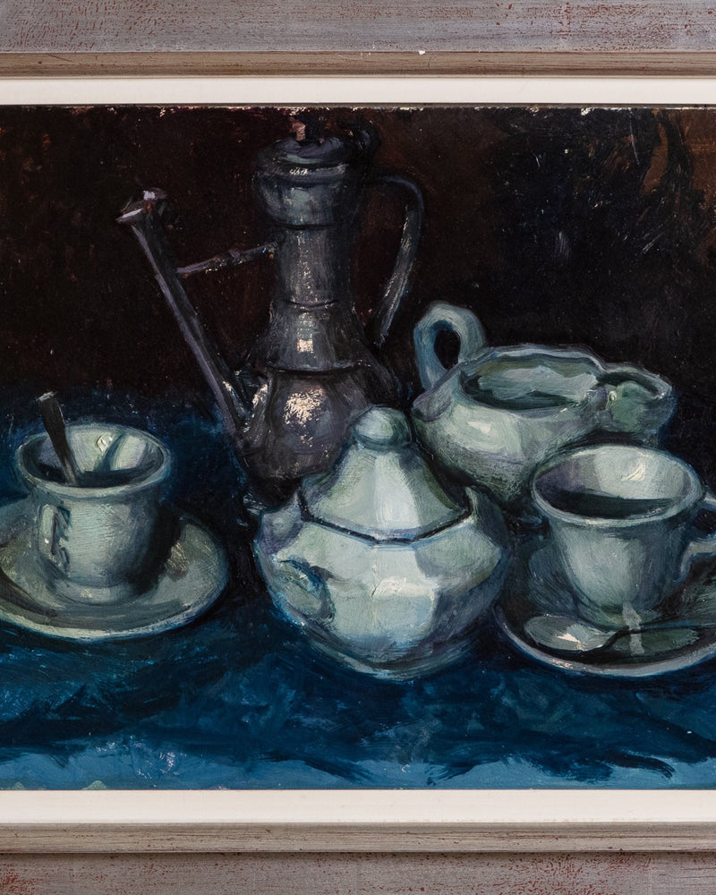 Tea Set Still Life Oil Painting by Ricardo Cifre, Spain, 1970's - Lone Fox