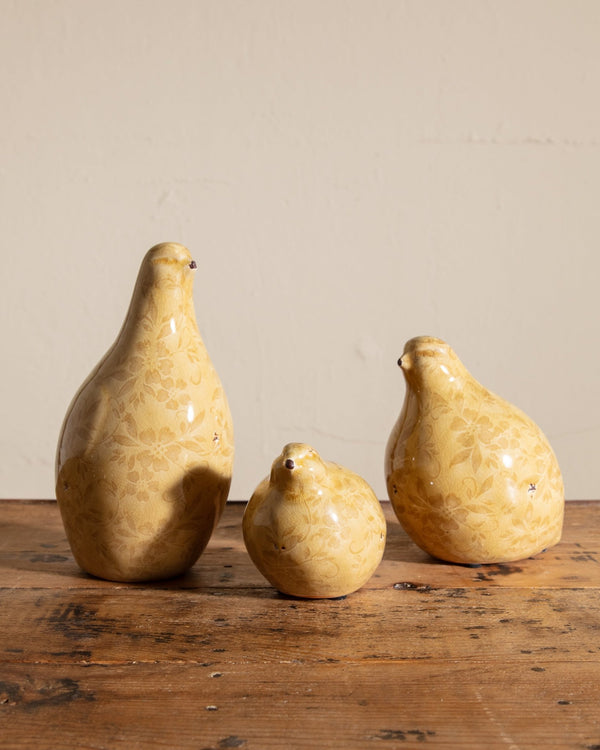 Terra - cotta Quails w/ Patterned Glaze in Butter (Set of 3) - Lone Fox