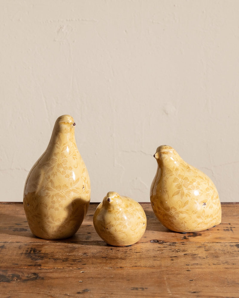 Terra - cotta Quails w/ Patterned Glaze in Butter (Set of 3) - Lone Fox