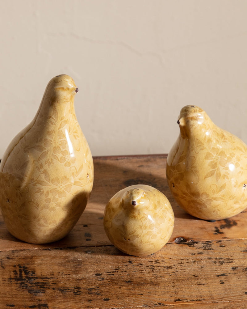 Terra - cotta Quails w/ Patterned Glaze in Butter (Set of 3) - Lone Fox