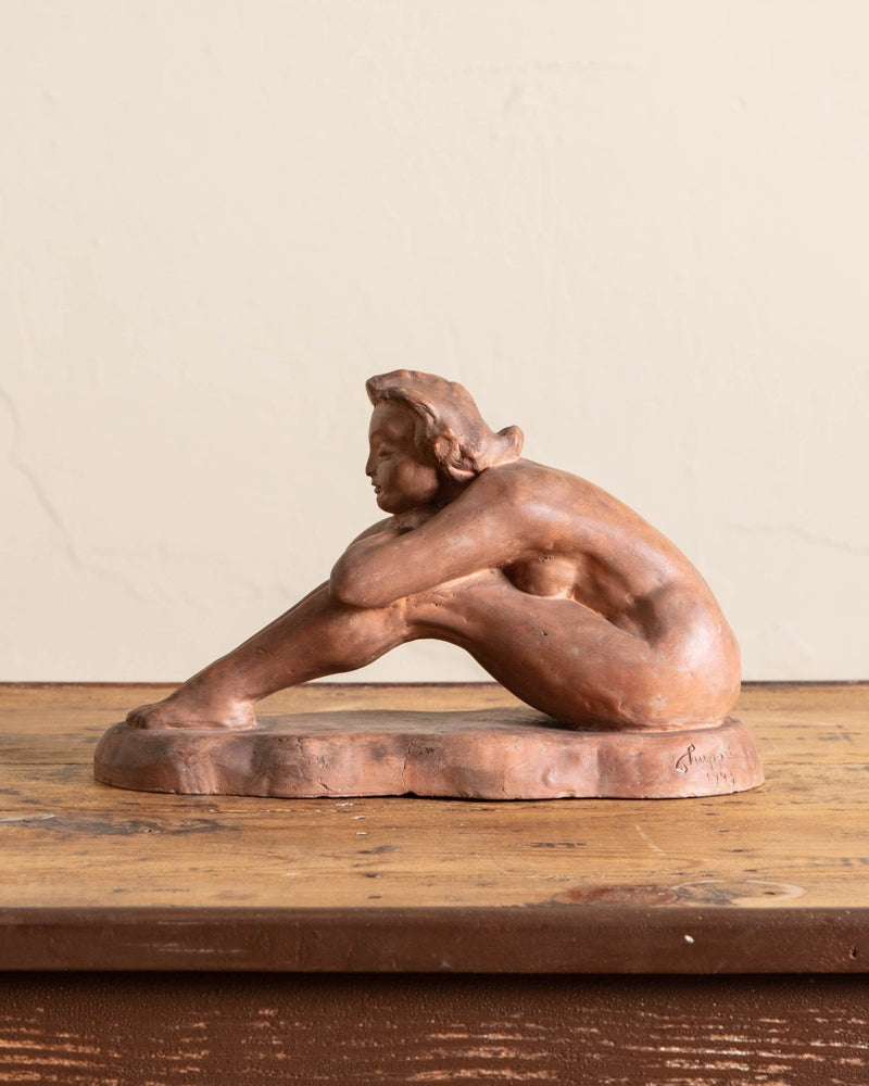 Terracotta Art Deco Woman Sculpture by József Huppán, 1948 - Lone Fox