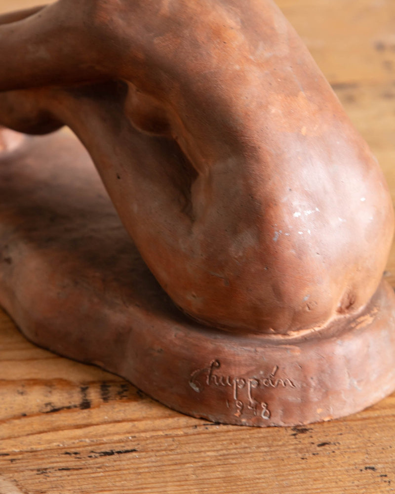 Terracotta Art Deco Woman Sculpture by József Huppán, 1948 - Lone Fox