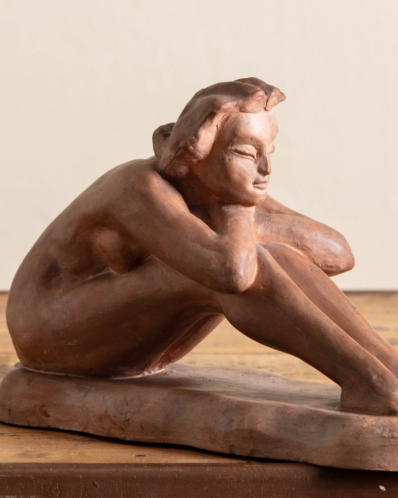 Terracotta Art Deco Woman Sculpture by József Huppán, 1948 - Lone Fox