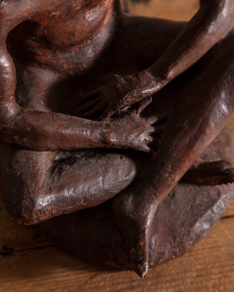 Terracotta Sitting Man Sculpture by Brown - Lone Fox