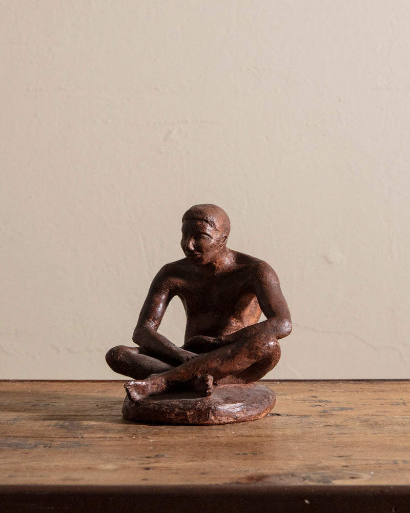 Terracotta Sitting Man Sculpture by Brown - Lone Fox