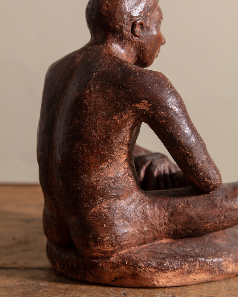 Terracotta Sitting Man Sculpture by Brown - Lone Fox
