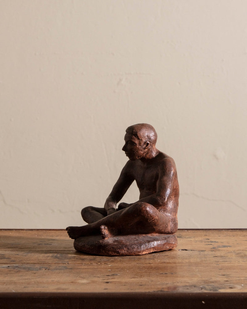 Terracotta Sitting Man Sculpture by Brown - Lone Fox