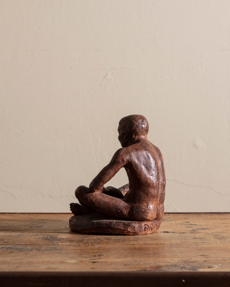 Terracotta Sitting Man Sculpture by Brown - Lone Fox