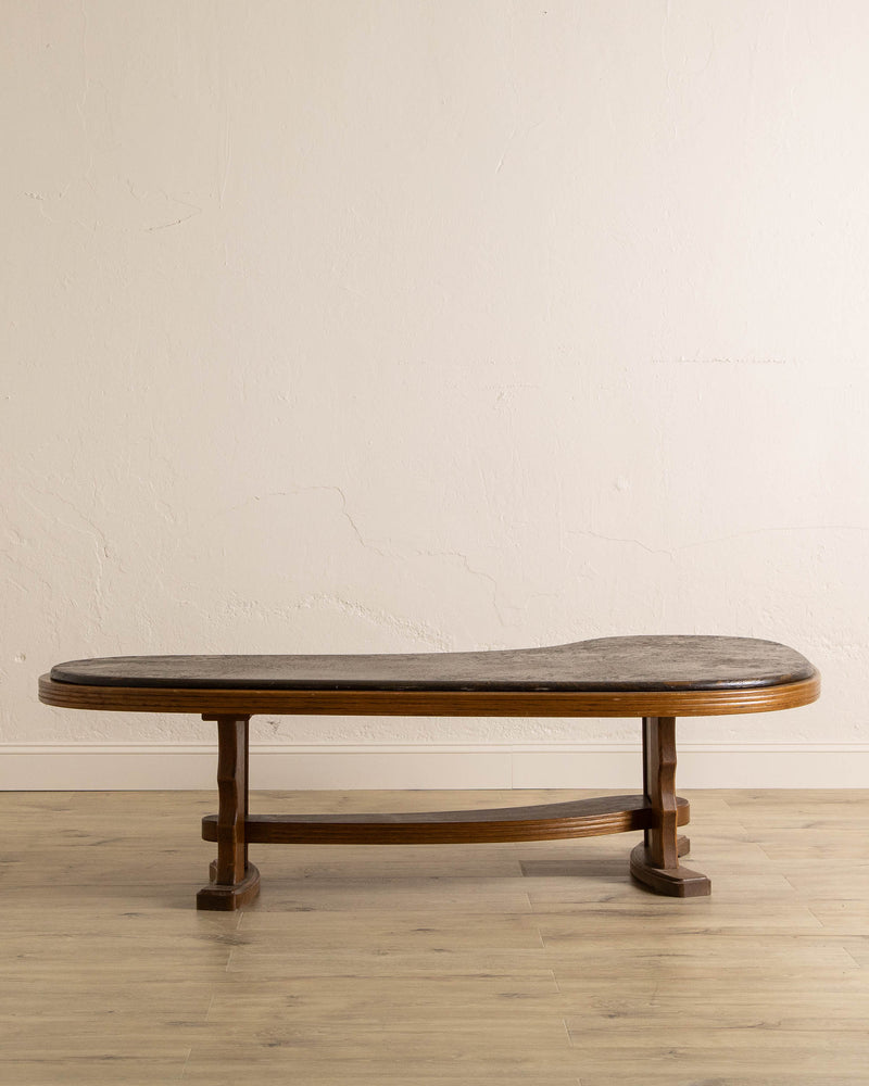 Brutalist Oak & Solid Stone Coffee Table, 1970's