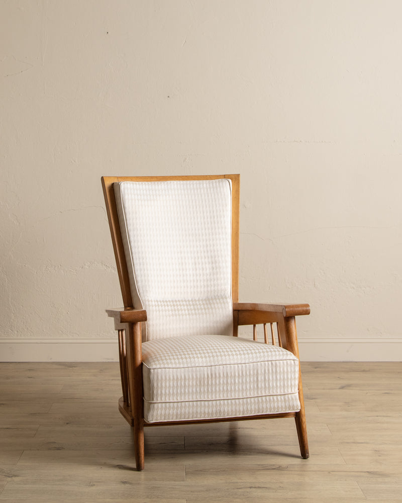 Oak High Back Armchairs, Manner of Jacques Adnet, France, 1940's (2 available)