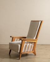 Oak High Back Armchairs, Manner of Jacques Adnet, France, 1940's (2 available)