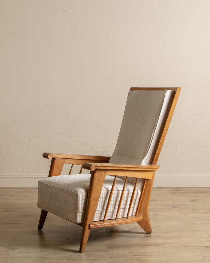 Oak High Back Armchairs, Manner of Jacques Adnet, France, 1940's (2 available)