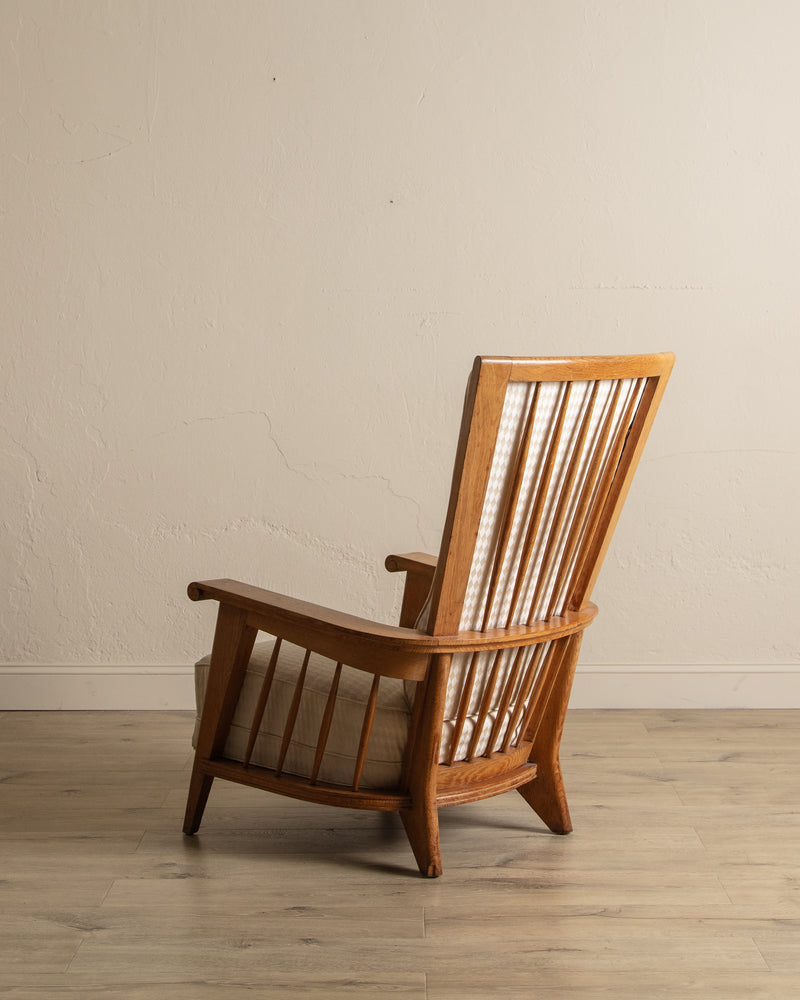 Oak High Back Armchairs, Manner of Jacques Adnet, France, 1940's (2 available)