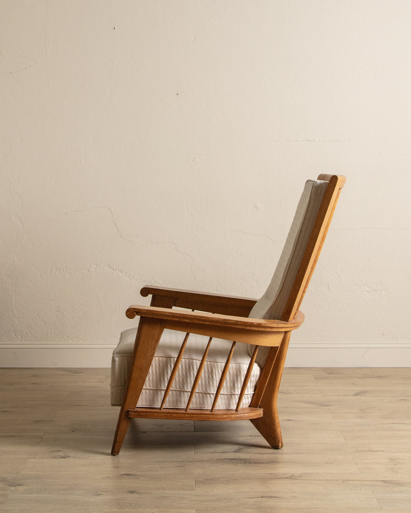 Oak High Back Armchairs, Manner of Jacques Adnet, France, 1940's (2 available)