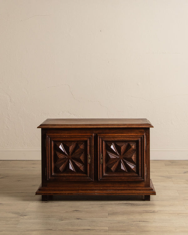 Low Walnut Carved Cabinet, France, 19th Century