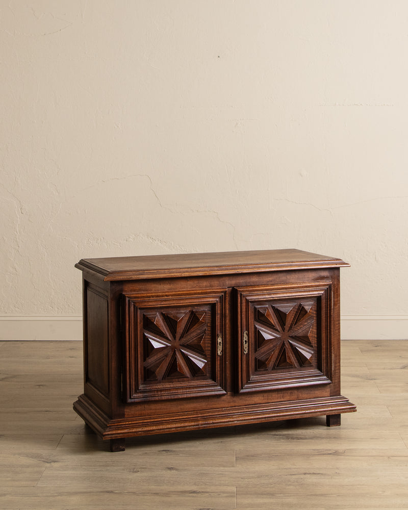 Low Walnut Carved Cabinet, France, 19th Century