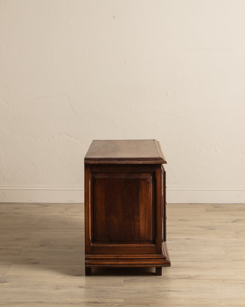 Low Walnut Carved Cabinet, France, 19th Century