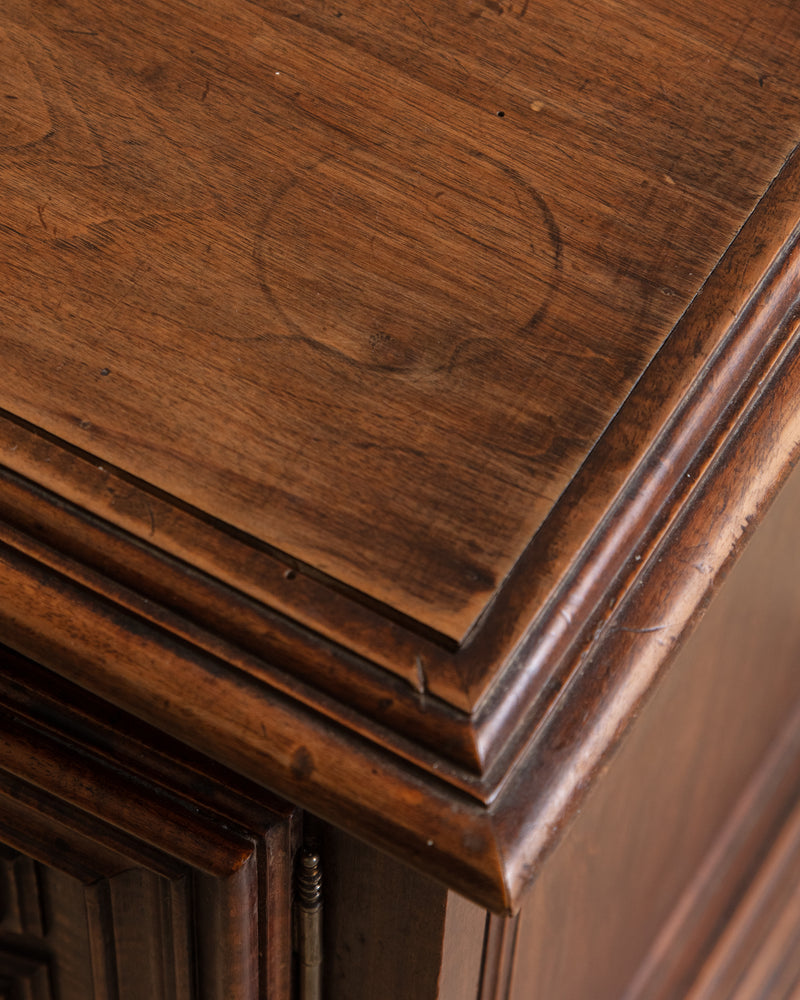 Low Walnut Carved Cabinet, France, 19th Century