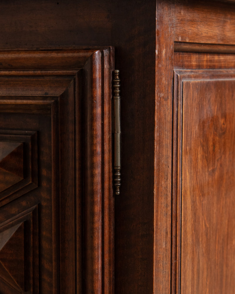 Low Walnut Carved Cabinet, France, 19th Century