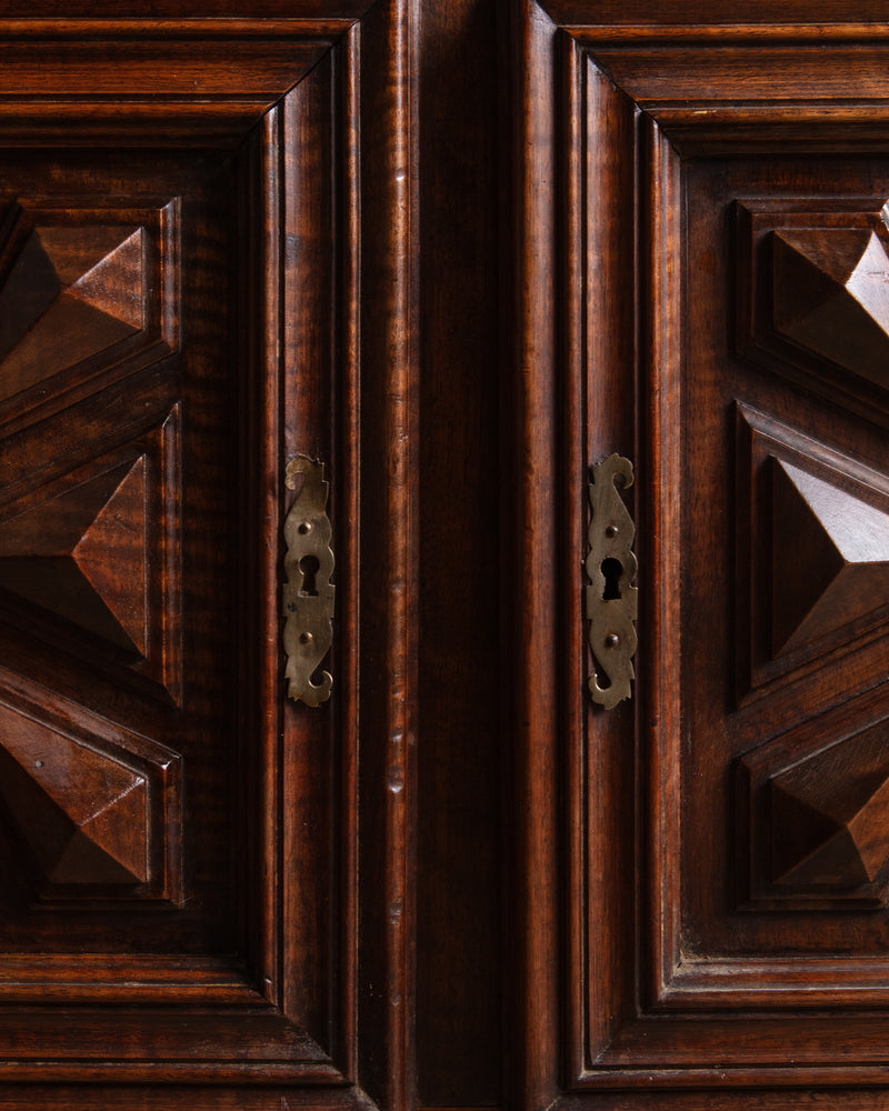 Low Walnut Carved Cabinet, France, 19th Century