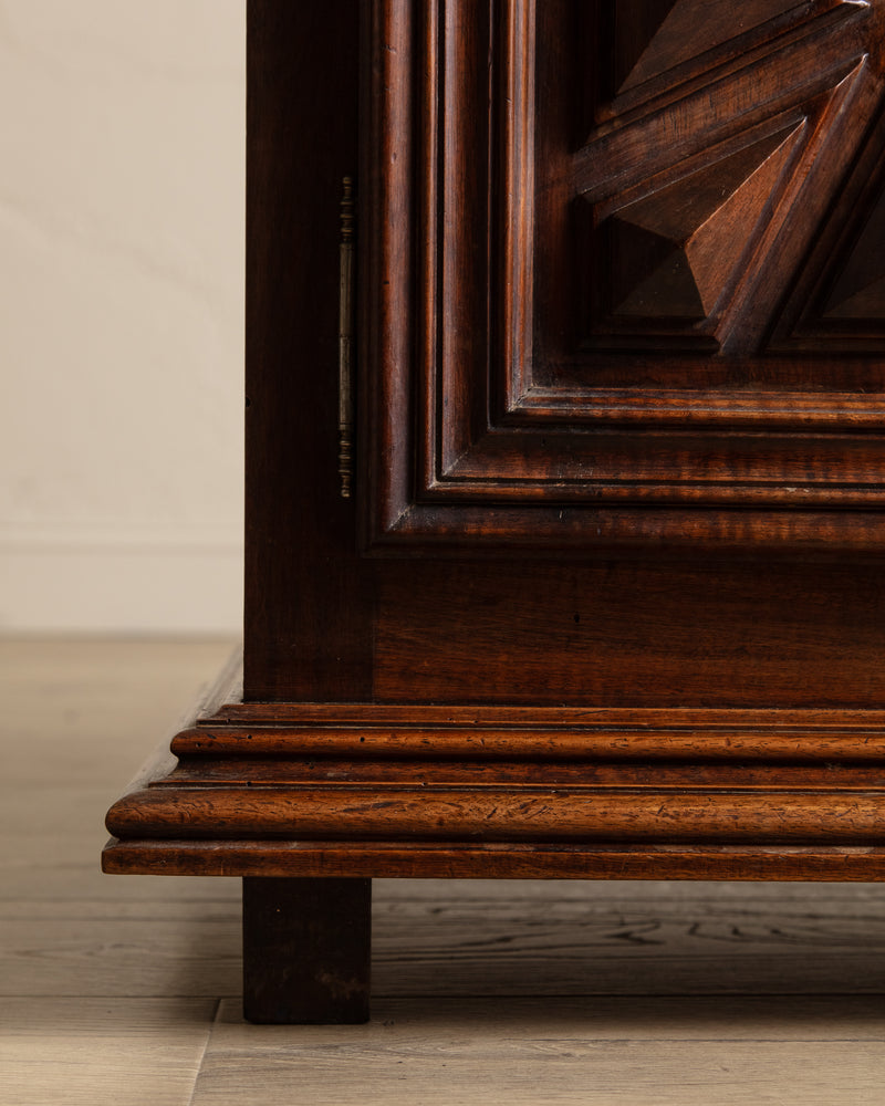 Low Walnut Carved Cabinet, France, 19th Century