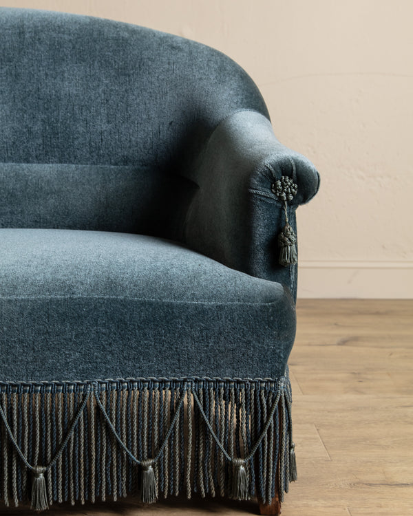 Napoleon III Style Mohair Settee w/ Fringe, France, 1920's