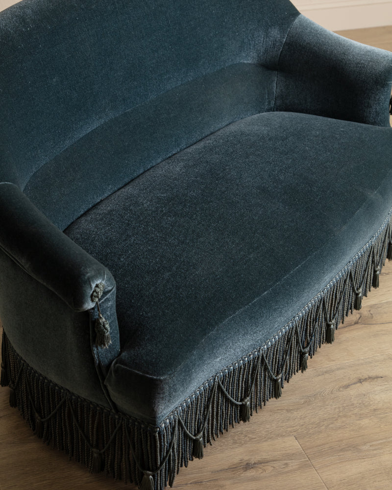 Napoleon III Style Mohair Settee w/ Fringe, France, 1920's