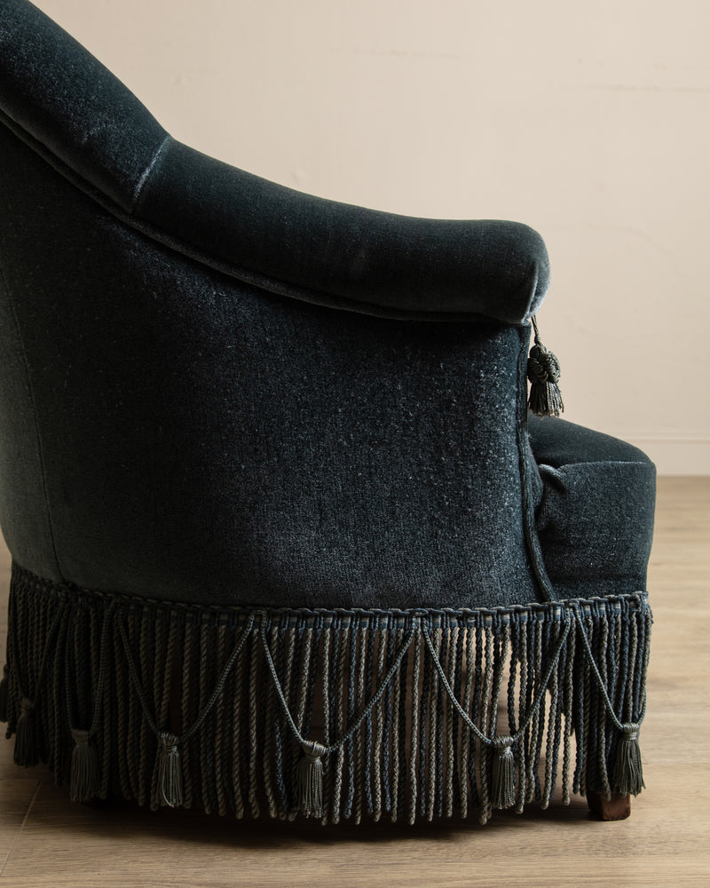 Napoleon III Style Mohair Settee w/ Fringe, France, 1920's