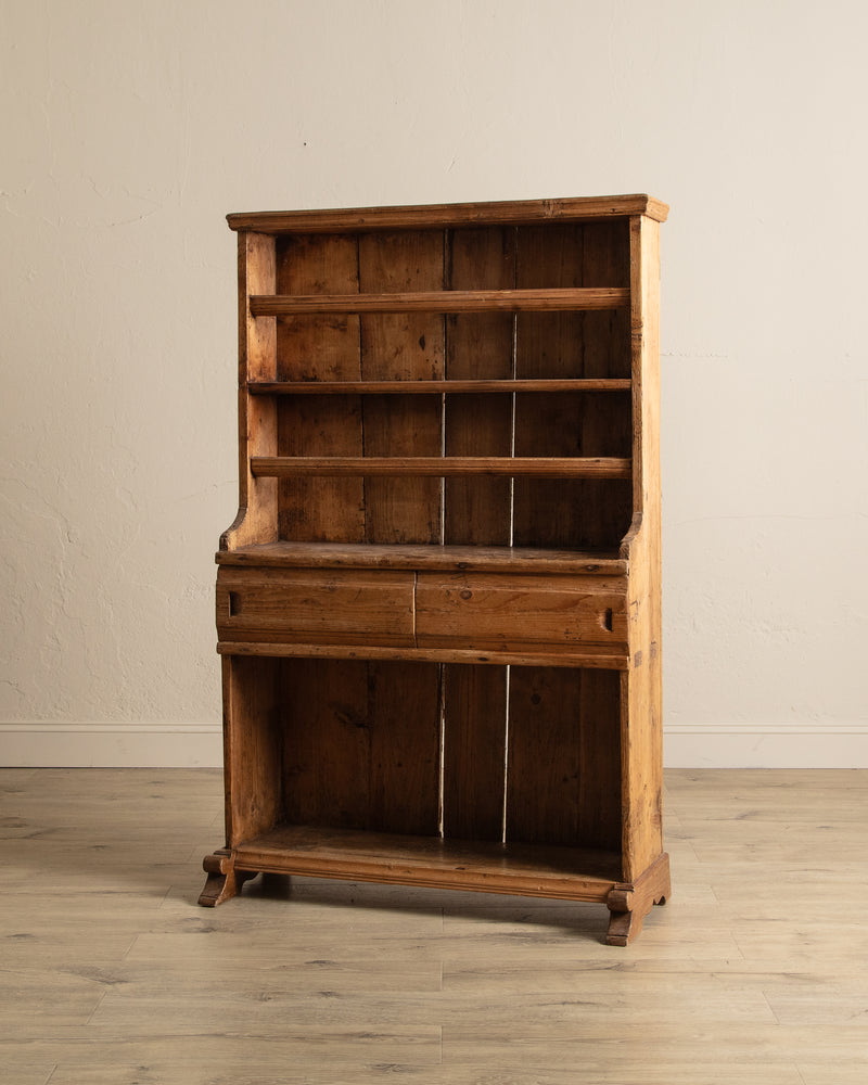 19th Century English Pine Stepback Cupboard w/ Plate Rack