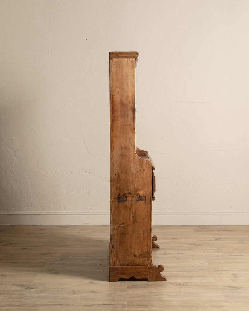 19th Century English Pine Stepback Cupboard w/ Plate Rack