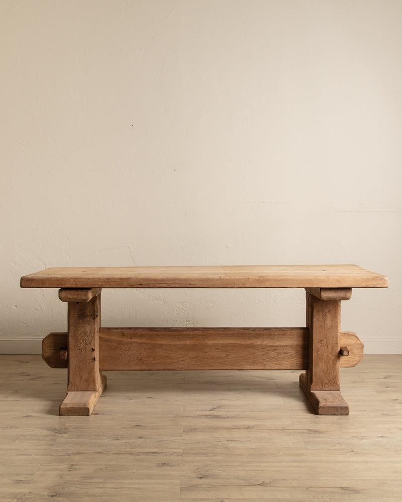 Monumental Raw Oak Brutalist Mortis & Tenon Dining Table, Europe, 1950's