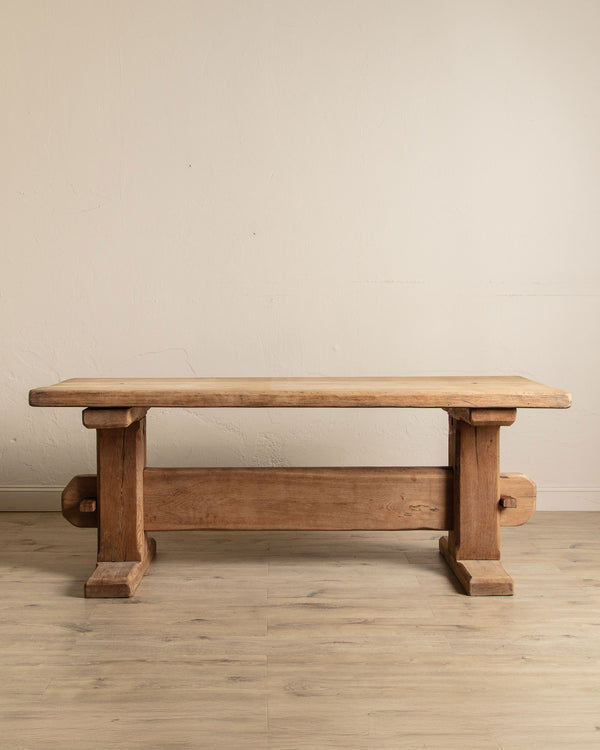 Monumental Raw Oak Brutalist Mortis & Tenon Dining Table, Europe, 1950's