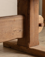 Monumental Raw Oak Brutalist Mortis & Tenon Dining Table, Europe, 1950's