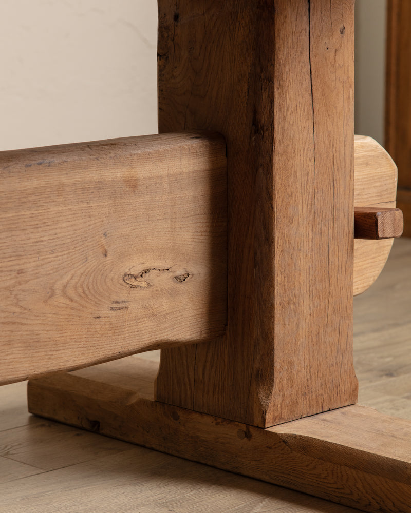 Monumental Raw Oak Brutalist Mortis & Tenon Dining Table, Europe, 1950's