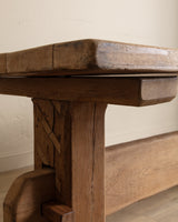 Monumental Raw Oak Brutalist Mortis & Tenon Dining Table, Europe, 1950's
