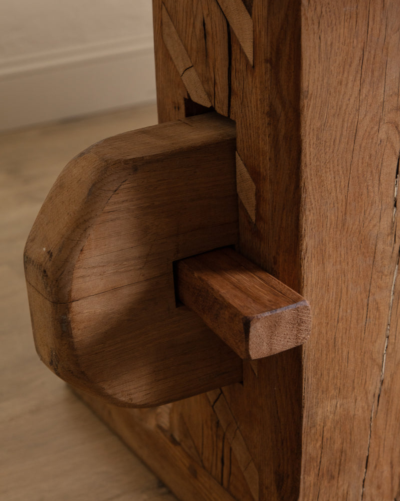 Monumental Raw Oak Brutalist Mortis & Tenon Dining Table, Europe, 1950's