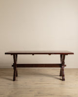Rustic Brazilian Carved Mortis & Tenon Table + Pair of Benches, 1950's