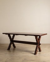 Rustic Brazilian Carved Mortis & Tenon Table + Pair of Benches, 1950's