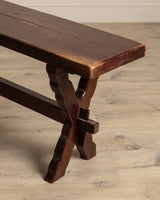 Rustic Brazilian Carved Mortis & Tenon Table + Pair of Benches, 1950's
